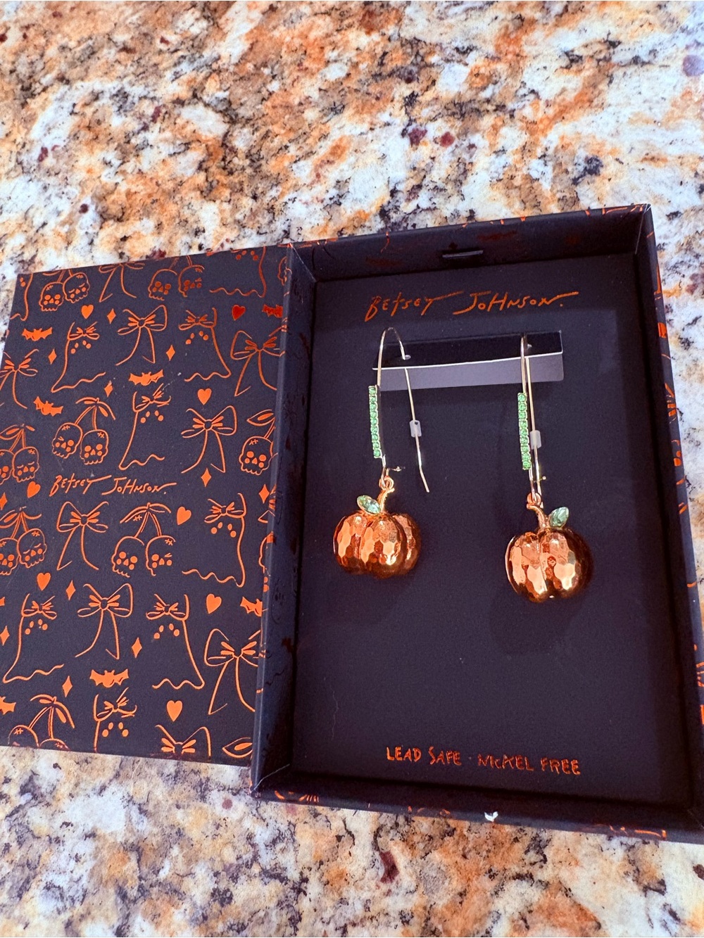 Betsey Johnson Halloween Orange Pumpkin Drop Earrings